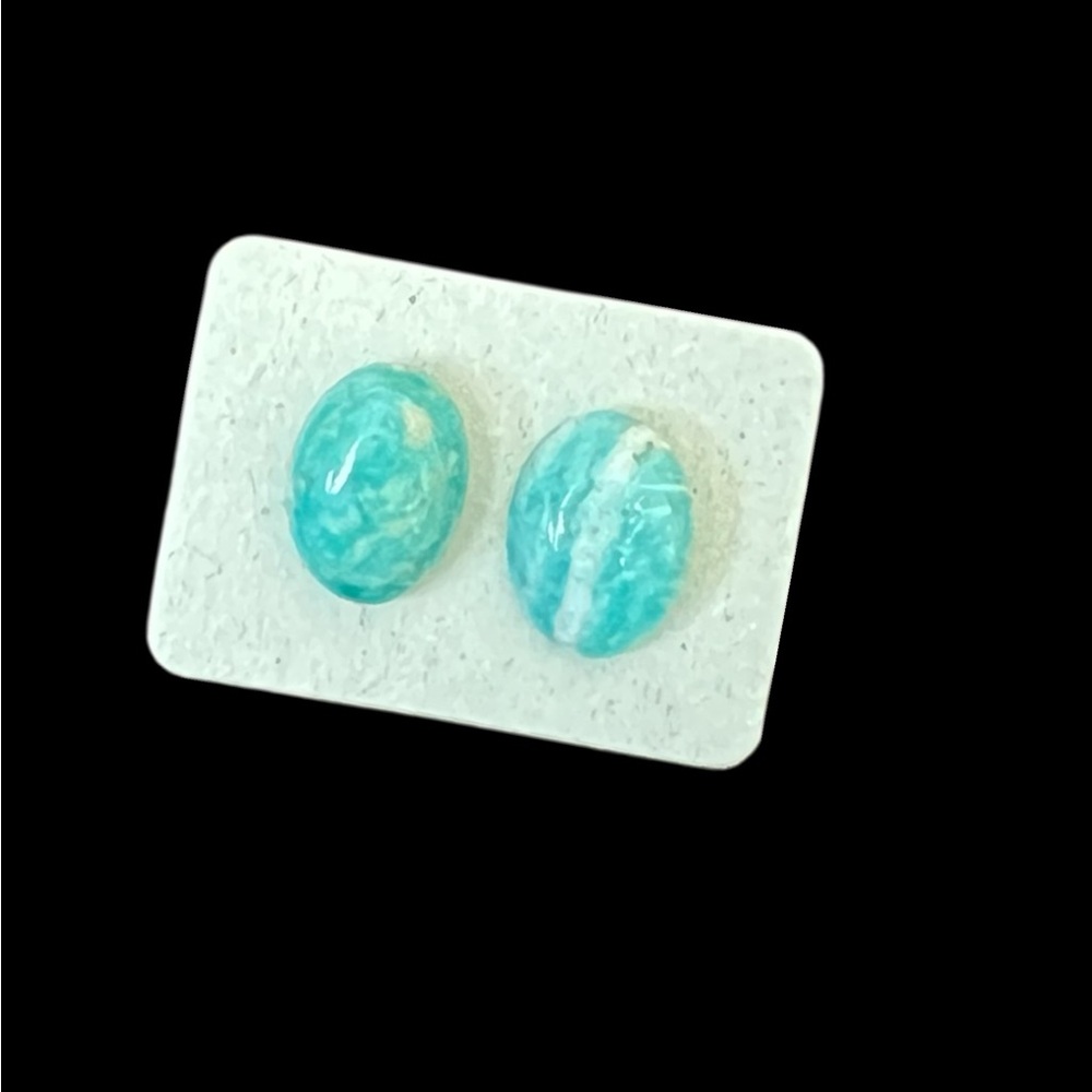 Green Turquoise Oval post Earrings